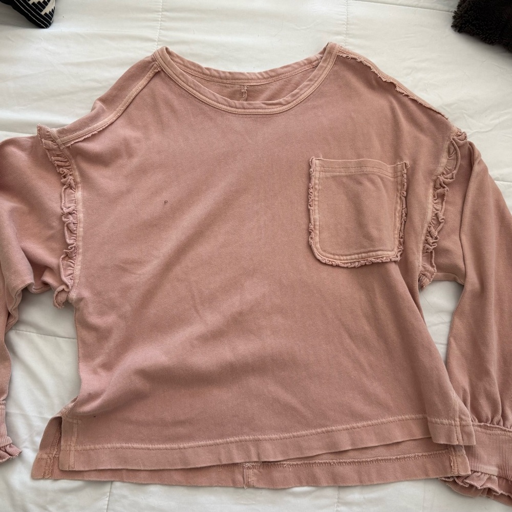 Anthropologie Mauve Long Sleeve Top with Ruffles